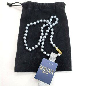 Peacock Gray Pearl Necklace Glass Magna Bijoux Gold Plated Clasp NWT 20" Dh264